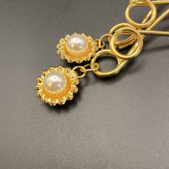 Unique Gold Pearl Drop Earrings - Picture 6 of 6